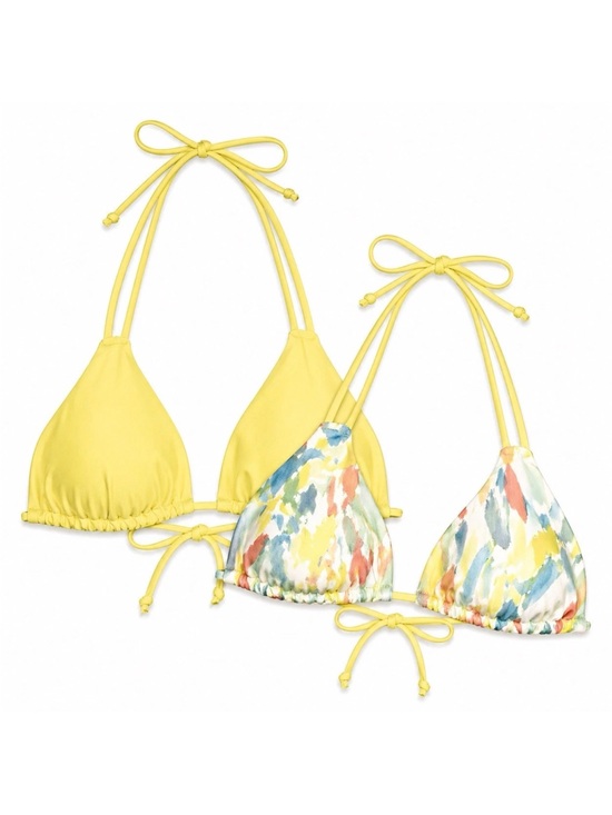 Hurley Other - Hurley Triangle Bikini Top Reversible Yellow Tie Dye Surf Large NWT
